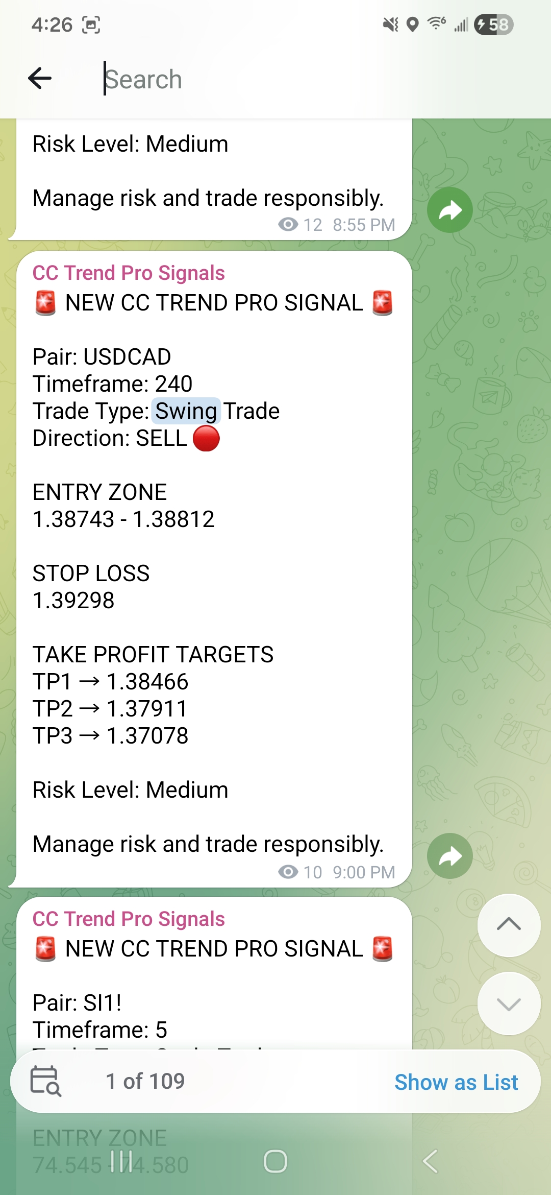 CC Trend Pro Signals — USDCAD SELL Swing Trade with entry zone and TP targets